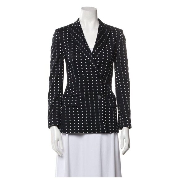 MaxMara Nav Blue White Polka Dot Fitted notched Collar Knit Blazer 2